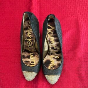 Sam Edelman "Frances" Gold and Black Glitter Pumps 7